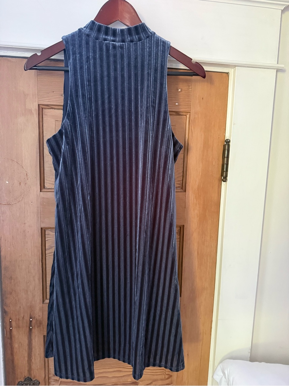 Mudd Dress Size L Blue Ribbed Velour Modern Romantic 90s Revival Chic